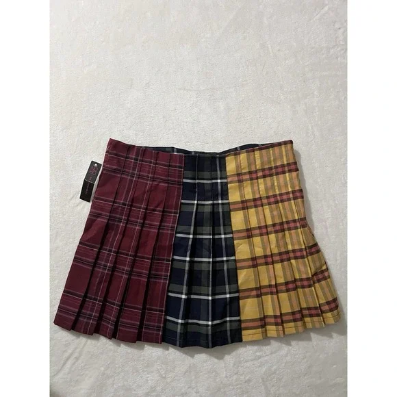 No Boundaries Plaid Pleated Skirt Color Block Mini School Girl Skater XL 15-17‎ - Picture 2 of 3